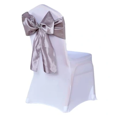 Image of Linen Taffeta Sashes Wedding Chair Covers Silver Bows Chairs Decoration Party UK Vibrant Solid Colours (Silver, 10 PCS)