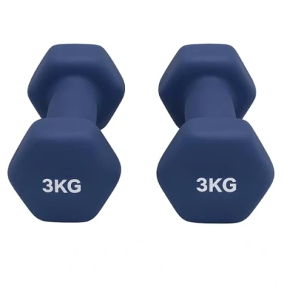 Image of Neoprene Dumbbells Weights Iron Hand Pair Aerobic Workout Fitness Home Gym Comfortable To Hold and Soft on Floors Excellent Accessories For Toning Strength Workouts (Blue, 3kg Pair)