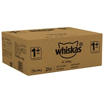 Image of Whiskas Wet Pouches, Delicious and Tasty Poultry Selection in Jelly, Suitable for Adult Cats Aged 1+, MegaPack (84 x 100 g)