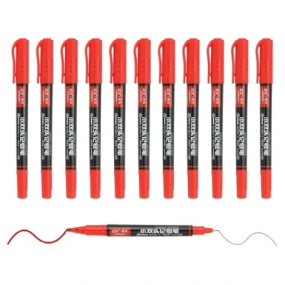 Image of M&amp;G Permanent Twin Markers Dual Ultra Fine Point Tip(1.2mm+0.5mm), 12 Pack Quick Dry Waterproof Fiber Tip Pens for Paper, Glass, Plastic, Wood, Stone, Metal Surface, Red
