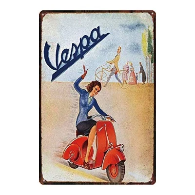 Image of HONGXIN Vespa Scooter Retro Iron Painting Tin Wall Signs Warning Sign Metal Plaque Poster Art Decoration Bar Cafe Garage Office