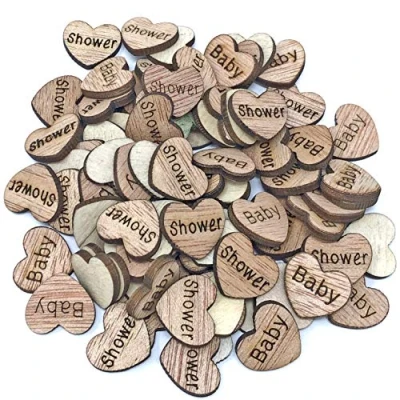 Image of 50x Baby Shower 15mm Hearts Wooden Shabby Chic Craft Scrapbook Embellishments Vintage Confetti Heart