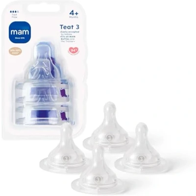 Image of MAM Teats Size 3, Suitable for 4+ Months, Fast Flow with SkinSoft Silicone, Fits All Baby Bottles, Feeding Essentials, Pack of 4