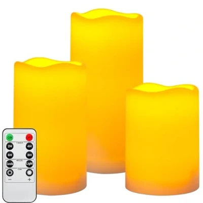 Image of Da by Outdoor Waterproof LED Candle with Remote Control and Timer, Flashing Battery Powered Fake Plastic Candle, for Wedding &amp; Home Decor,Set of 3 (Ivory)