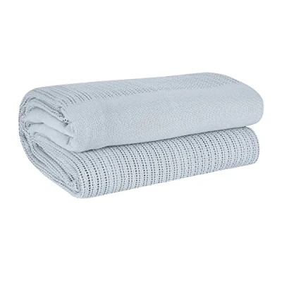 Image of EHC Lightweight Hand Woven Adult Cellular Cotton Blanket,Double 230 x 230cm, Light Grey