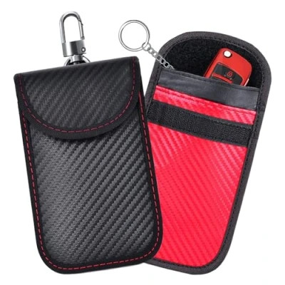 Image of TRKETK 2 Pack Faraday Pouch for Car Keys, Key Signal Blocker Case Bag RFID Blocking Less Entry Keys Security Protection with Hook Securing Ring