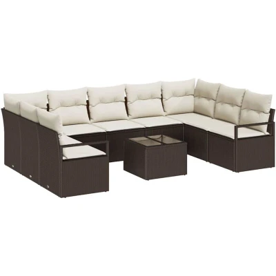 Image of vidaXL 9 Piece Garden Sofa Set with Cushions Grey Poly Rattan