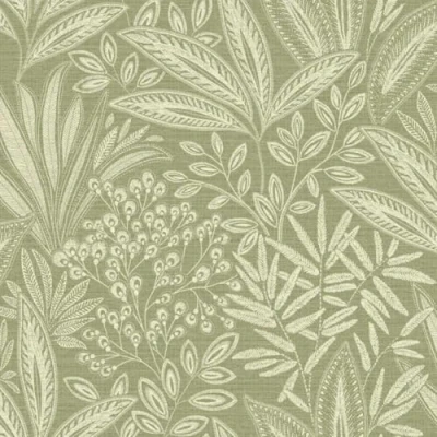 Image of Sahara Leaf Fern Green Wallpaper Botanical Leaves Naturistic Stylish Modern Luxury Textured Feature Wall