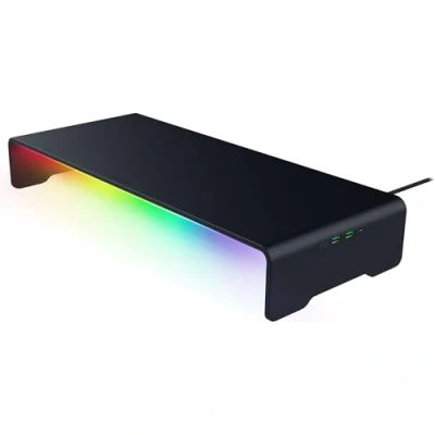 Image of Razer monitor stand Chroma Aluminium with 4 way USB C hub RGB (50cm x 21cm 7.85cm, robust construction, 20 kg load capacity, ergonomic height) Black