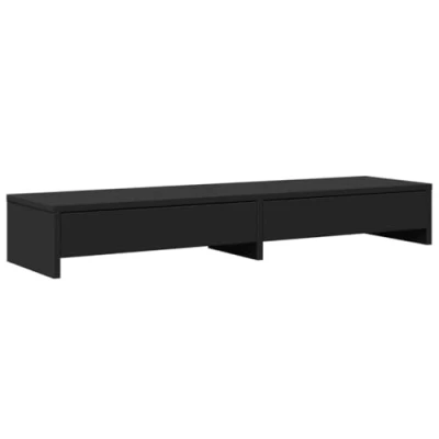 Image of vidaXL Monitor Stand with Drawers Riser Black Engineered Wood Dual Support 100 x 27 15 cm 25 kg Load Capacity