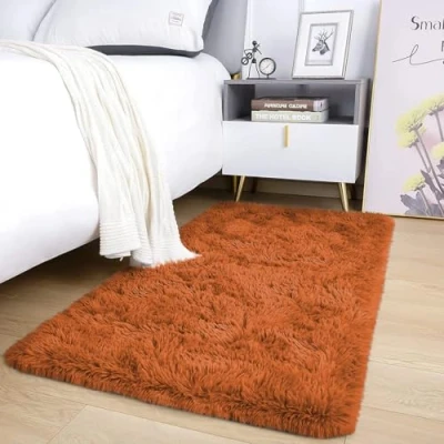 Image of AMEHA Rugs Living Room Bedroom Fluffy Shaggy Rust Area Non Slip Modern Super Soft Thick Pile Plush Carpet Shedding Easy To Clean Rug, 60cm x 110cm