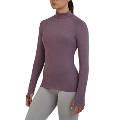 Image of TCA Women&#039;s SuperThermal Long Sleeve Performance Base Layer Running Training Workout Top Mock Neck with Thumbholes Prune Marl, XS