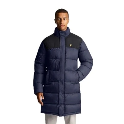 Image of Lyle &amp; Scott Mens Longline Wadded Puffer Jacket in Navy Nylon Size 2XL