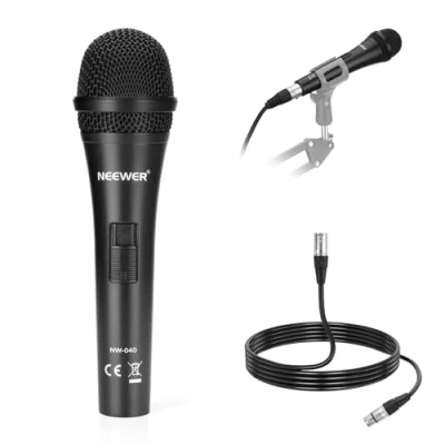 Image of Neewer Cardioid Dynamic Microphone with XLR Male to Female Cable, Rigid Metal Construction for Professional Pickup of Musical Instruments, Voice, Broadcasting, Speech, Black (NW 040)