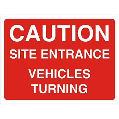 Image of Seco Caution Site Entrance Vehicles Turning Sign, 600mm x 450mm 4mm Fluted Board