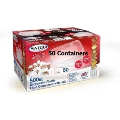 Image of PNW Microwave Plastic Food Takeaway Heavy Duty Satco Containers with Lids 500ml (Pack of 50) (C500)