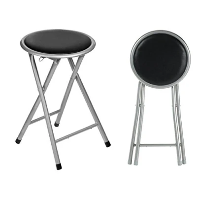 Image of E Bargains UK Small Portable Folding Round Stool Silver Frame Soft Padded Kitchen Seat Chair