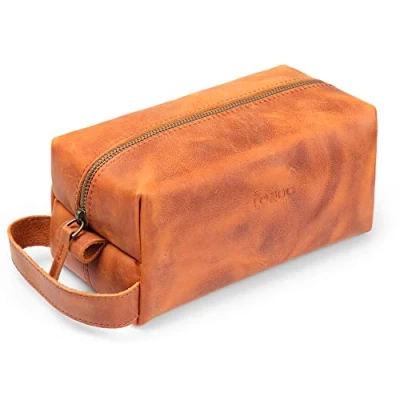Image of Londo Genuine Leather Travel Toiletry, Makeup, Shaving Organizer Bag Dopp Kits Unisex