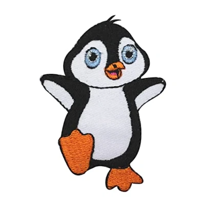 Image of Baby Penguin Dancing Patch Iron on Rhymes Embroidered Sew Badge for Clothes etc. 7x5cm