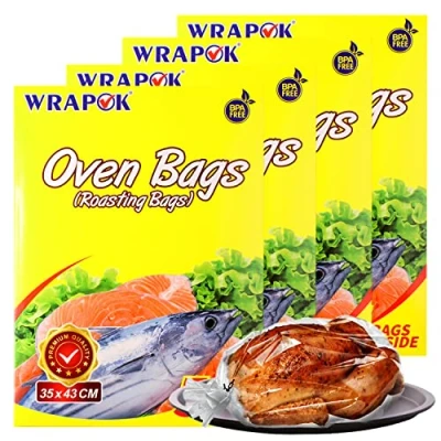 Image of WRAPOK Roasting Cooking Bags Oven Chicken Bag for Meat Poultry Fish Seafood Vegetable, Medium 20 (14 x 17 Inch)