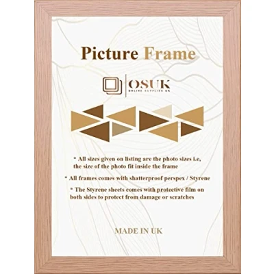 Image of OSUK 12x17 Inch Frame Oak Photo with Clear Perspex Front &amp; Wall Mounting to Hang Portrait or Landscape (Oak, 12x17&quot; (DIN A3))