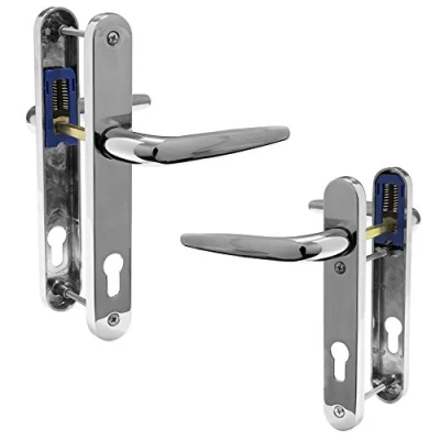 Image of UPVC Door Handle Trojan Sparta 92PZ Sprung Double Glazing Pair Set PVC (Chrome (Long Backplate))