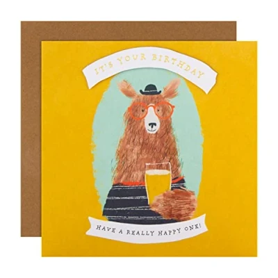 Image of Hallmark Birthday Card Contemporary Bear and Beer Design