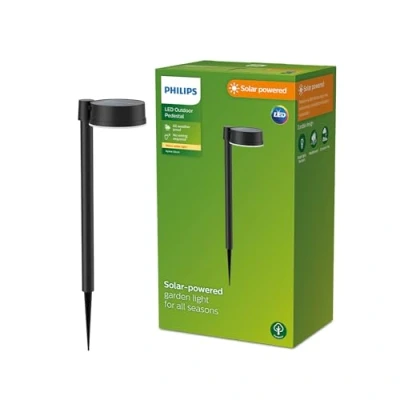 Image of PHILIPS Lighting Vynce Outdoor Solar Wall Light, Square, 1.5W, 2700K, Black, IP44 Weatherproof