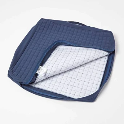 Image of HOMESCAPES Navy Blue Armchair Booster Cushion Cover 50 cm Square 100% Cotton Washable Seat Pad Case Soft Removable Quilted with Zip