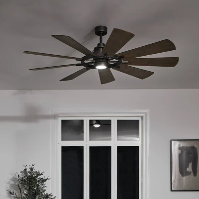 Image of Gentry 165cm 9 Blade Ceiling Fan with Dimmable 3000K LED Light, Weathered Zinc, Remote Control