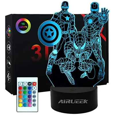 Image of AIRUEEK Lamp 16 Colors Changing with Remote Smart Touch 3D Lllusion Night Light, Toys Room Decor, Gifts for Boys Kids Fan Christmas Birthday Valentine&#039;s Day