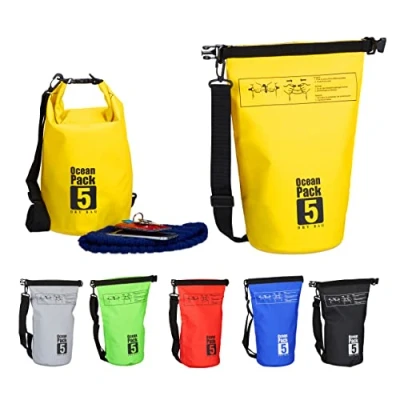 Image of Relaxdays Dry Bag, 5L, Waterproof Ocean Backpack, Ultralight Gear for Kayaks, Boating, Skiing, Sailing; Yellow