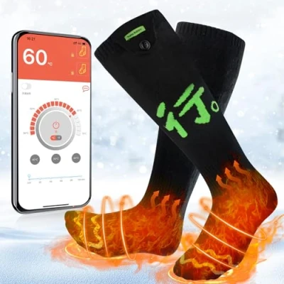 Image of Heated Socks, Electric Socks with App Control, 5000mAh Rechargeable for Men, Washable Women, Foot Warmer Winter Camping Hunting Skiing Outdoors Heating Warm