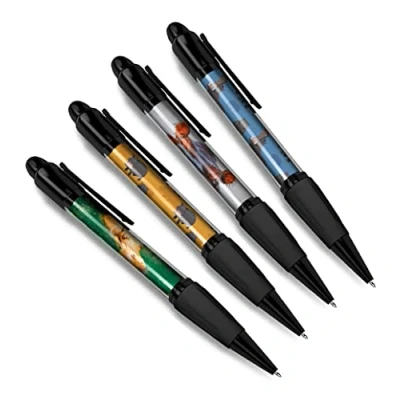Image of DV DESIGN Set of 4 Hippo Black Ballpoint Pens Hippopotamus Pattern Animal Zoo Theme Gift