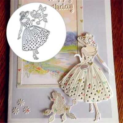 Image of P12cheng Metal Cutting Dies,Lady Dog Die Cuts Stencil DIY Scrapbooking Craft Emboss Wedding Invitation Xmas Card New Year Decor