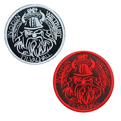 Image of Set of 2 Norse Viking God Morale Compatible with Velcro Patches Pirate Head Helmet Odin Skull Moral Patch for Bag Backpack Caps Dog Vest Collection