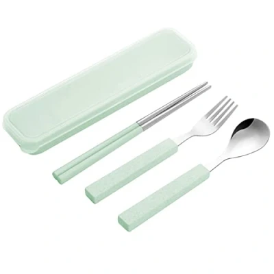 Image of VANRA 3 Piece Children Utensils Set 18/10 Stainless Steel Child Flatware Silverware Knife Spoon Fork with Travel Case for Kids Lunch Box