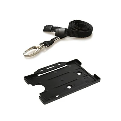 Image of ID Card It Holder and Lanyard Neck Strap with Metal Lobster Clip Recyclable Name Pass Badge Black