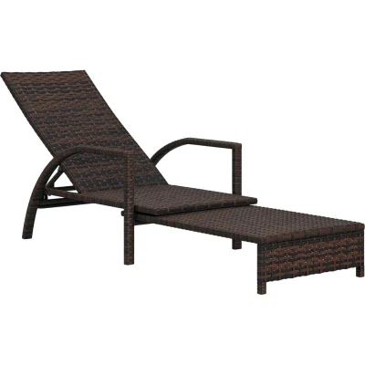 Image of Outsunny PE Rattan Sun Lounger, Garden Lounger with 4 Level Adjustable Backrest, Outdoor Sunbed Retractable Footrest for Balcony, Beach, Patio, Mixed brown