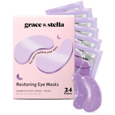 Image of grace &amp; stella Purple Under Eye Gel Patches with Retinol 24 Pairs Dermatologist Tested Restoring Masks for Puffy Eyes and Dark Circles, Mask, Patches, Vegan, Cruelty Free