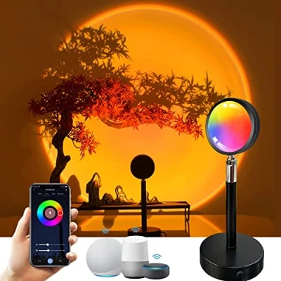 Image of GY WiFi Sunset LED Lamp, 16 Colours Smart 5W Light, 360 Rotating Romantic Rainbow Projector Night Light for Party Living Room Theme Bedroom Decoration