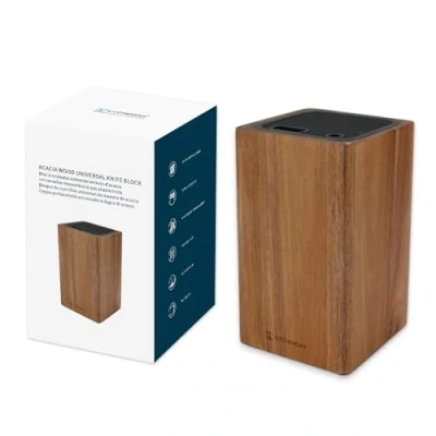 Image of KITCHENDAO Deluxe Universal Knife Block with Slots for Scissors and Sharpening Rod Acacia Wood Holder Safe, Space Saver Knives Storage Unique Slot Design to Protect Blades