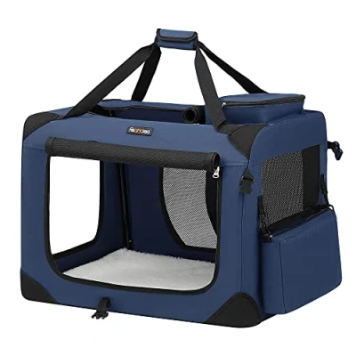 Image of Feandrea Foldable Pet Carrier Bag, Portable Cat Dog Carrier, Soft Sided Travel with Breathable Mesh, Handles, Storage Pockets, 70 x 52 cm, Dark Blue PDC70Z