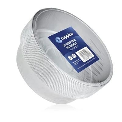 Image of Coppice Strong Deep Aluminium Foil Pie Dish for Baking, Serving &amp; Food Storage 18cm x18cm x 5.5cm Freezer, Microwave Oven Safe (20)
