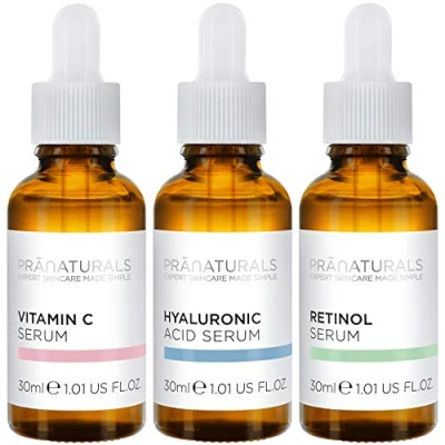 Image of PraNaturals Skin Perfector Face Serum Kit 3x30ml Hyaluronic Acid, Retinol &amp; Vitamin C Care Anti Ageing Lotion, Reduces fine lines and wrinkles, Enriched with natural oils vitamins