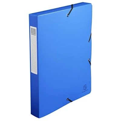 Image of Exacompta Ref 59782E Uni PP Elasticated Filing Box 250 x 330mm in Size, Suitable for Holding A4 Documents, 40mm Spine, Opaque Polypropylene, Spine Label Blue