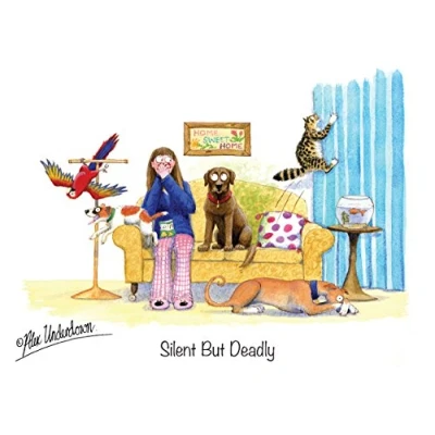 Image of &quot;Silent But Deadly&quot; Funny Dog Greeting Card by Alex Underdown