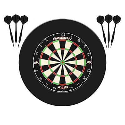 Image of Mission Darts Dart Board Home Centre Complete Package Including Dartboard and 2 Sets of (Jigsaw Surround)