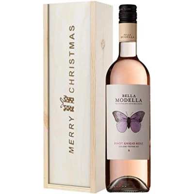 Image of Christmas Pinot Grigio Rose Wine Gift In Wooden Box