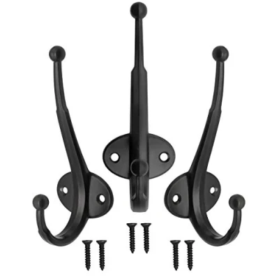 Image of Fuxxer® 3 x Classic Coat Hooks Wall Iron 12 cm Set of Black